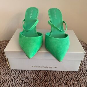 Marc Fisher Green Mules Sleek Pointed Toe